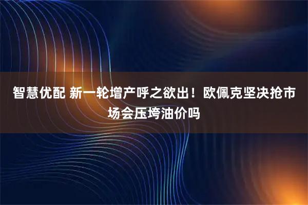 智慧优配 新一轮增产呼之欲出！欧佩克坚决抢市场会压垮油价吗